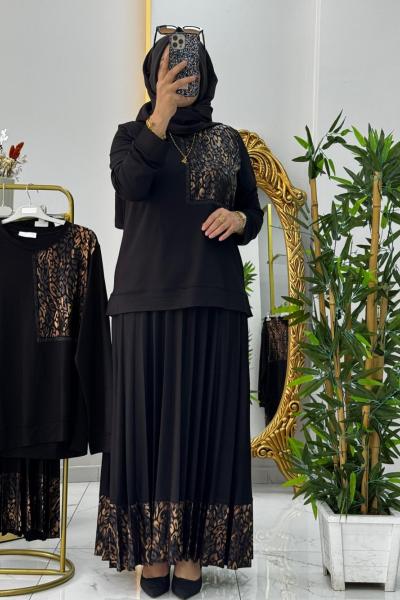 Çağla Etekli Takım Siyah