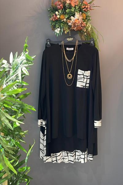 Çizgi Detaylı Beyaz Siyah