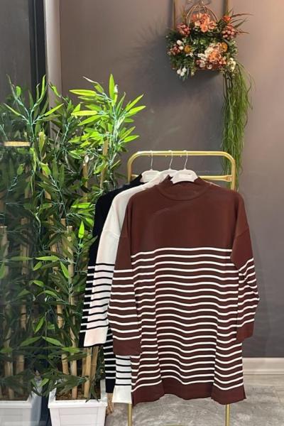 ÇİZGİLİ TUNİK  Kahverengi