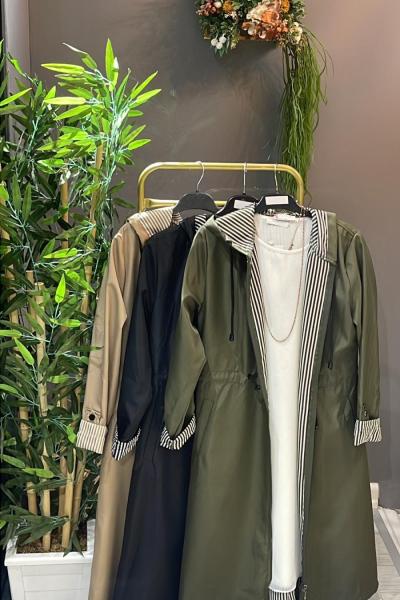 ÇİZGİLİ TRENÇ Yeşil