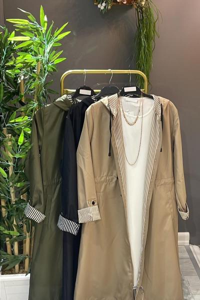 ÇİZGİLİ TRENÇ Krem