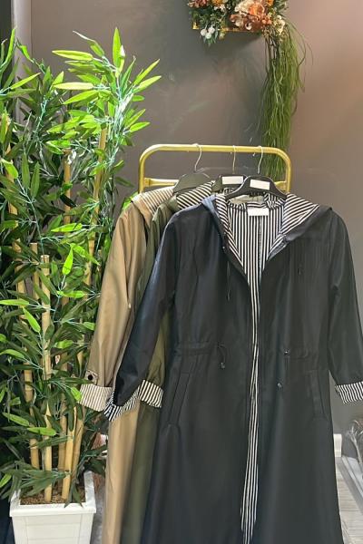 ÇİZGİLİ TRENÇ Siyah