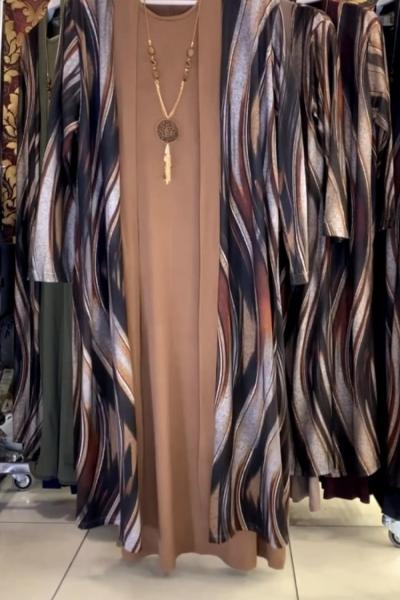 DİLARA İKİLİ ELBİSE  Hardal