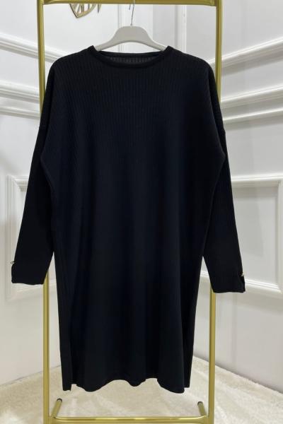 Düğme Detaylı Merserize  Siyah