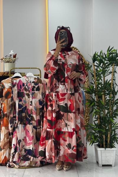 Etnik Desen Elbise Bordo