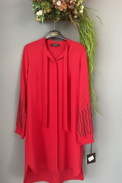 Kolları Taş Detaylı Tunik Kırmızı