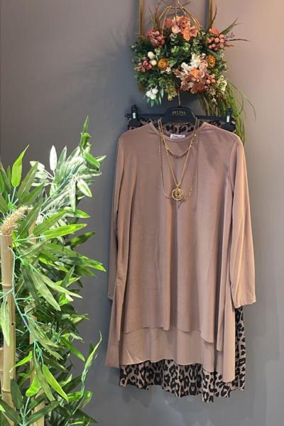 Leoparlı Etek Takım  Vizon Siyah