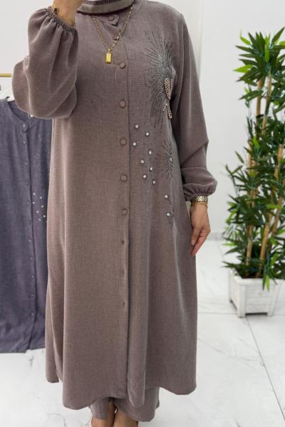 Megan Taşlı Takım  Kahverengi