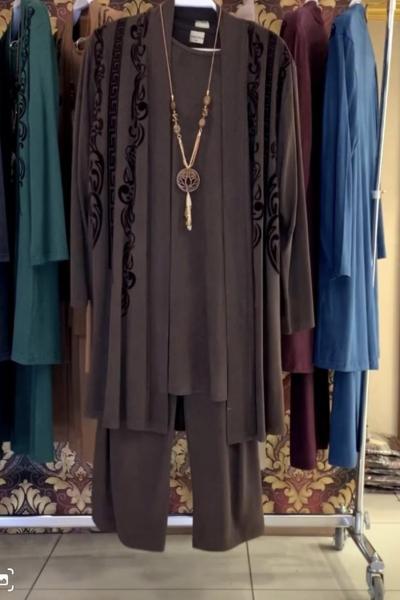 MÜZEYYEN ÜÇLÜ TAKIM Kahverengi