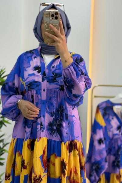 Papatya Elbise  Sarı Lila