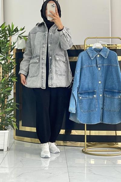 ROBALI DENİM CEKET  Gri