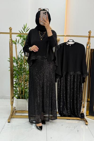 ŞAHANE PAYETLİ ELBİSE Siyah