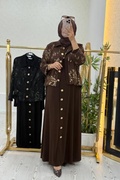 Şimal Payetli Elbise Kahverengi