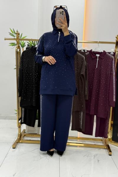 Taşlı Takım Lacivert