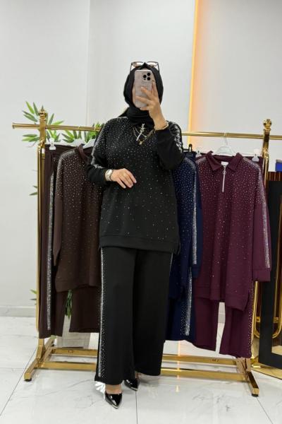 Taşlı Takım Siyah