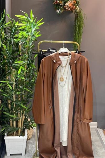 UZUN DERİ CEKET Kahverengi