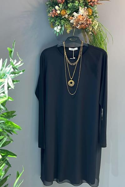 Uzun Kollu Şifon Tunik Siyah