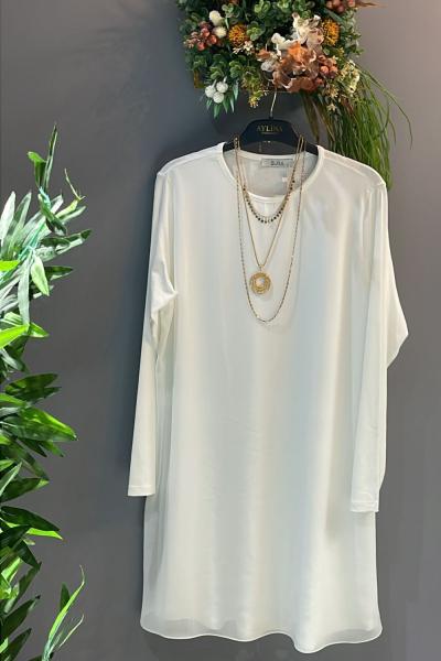 Uzun Kollu Şifon Tunik Beyaz