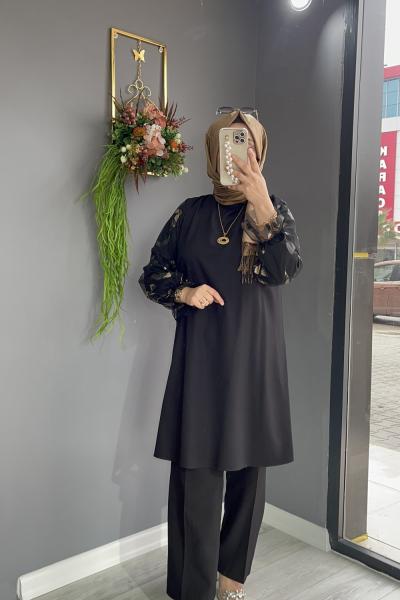 Varaklı Tunik Siyah