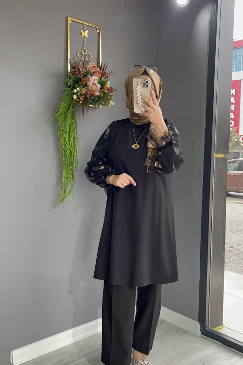 Varaklı Tunik Siyah