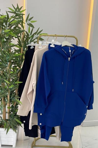 Yanları çıtçıtlı bomber takım Saks Mavisi