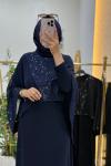 Zerafet Payetli Abaya Lacivert