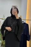Zerafet Payetli Abaya Siyah