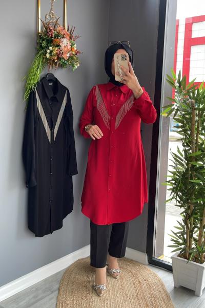 Zincir Detaylı Tunik  Kırmızı