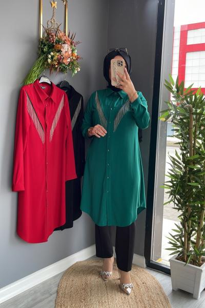 Zincir Detaylı Tunik Zümrüt