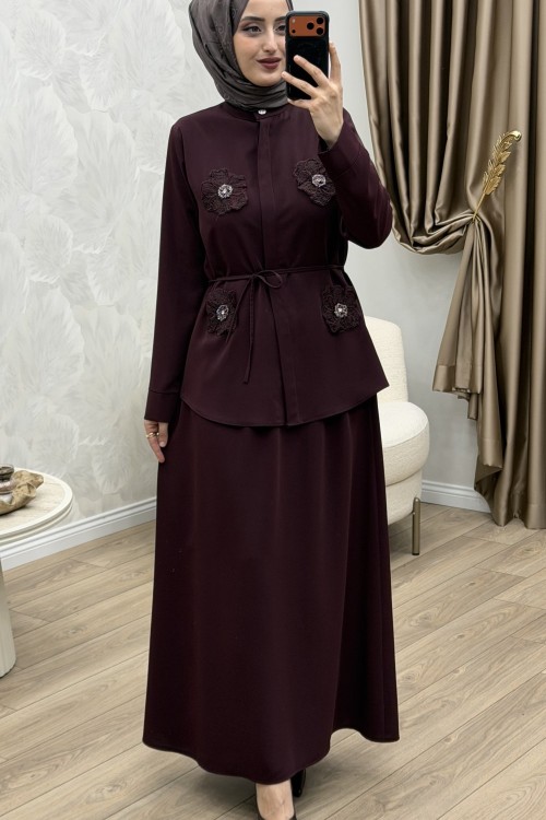 Çiçek Etek Takım Bordo