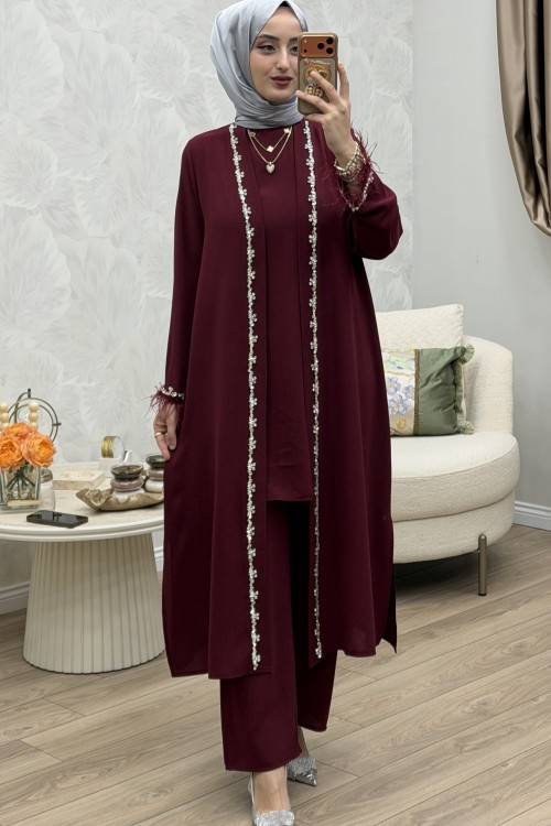 Narin 3 Lü Takım Bordo