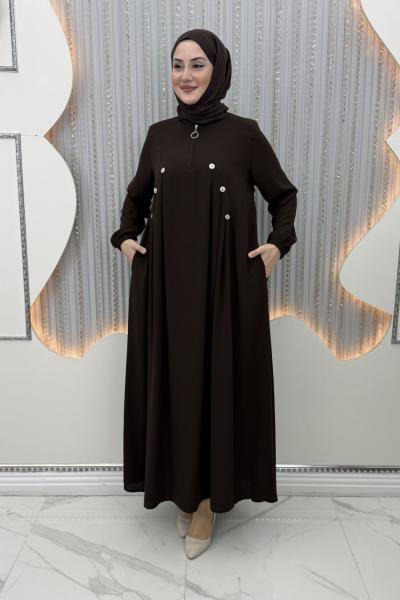3 Düğme Elbise Kahverengi