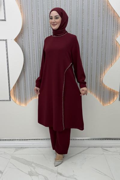 Akım Pantolonlu Takım Bordo