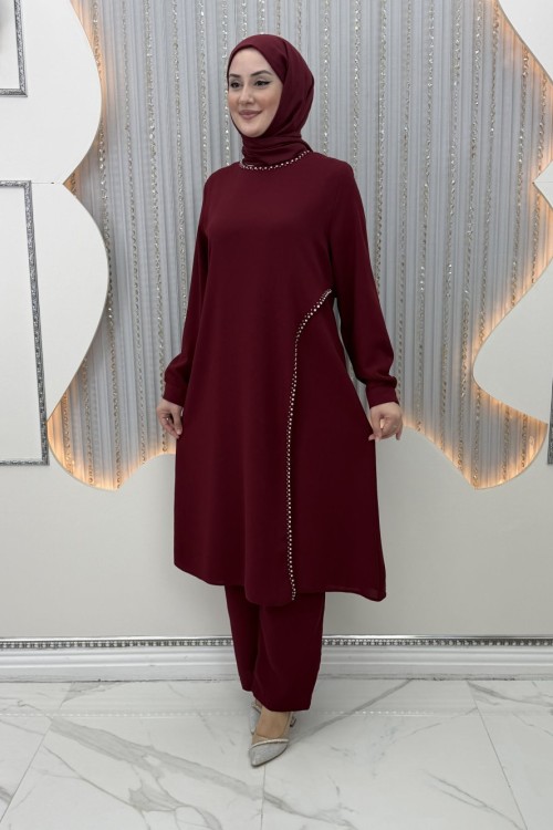 Akım Pantolonlu Takım Bordo