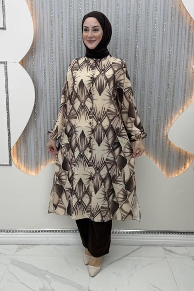 Albora Pantolonlu Takım Kahverengi