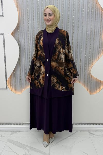 Alime Elbiseli Hırka Mor