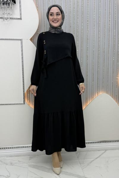 Aram düğme elbise Siyah