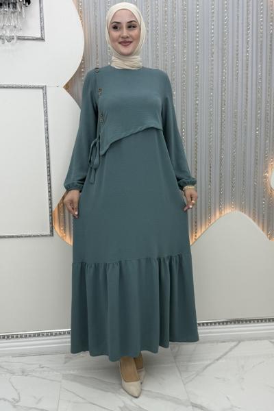 Aram düğme elbise Mint Yeşili