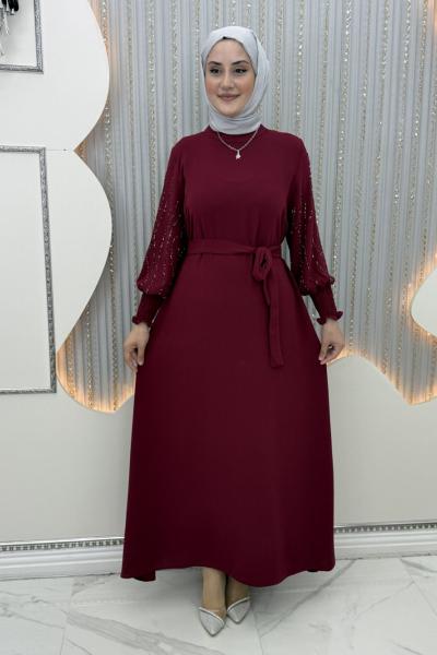Arşin Taşlı Elbise Bordo