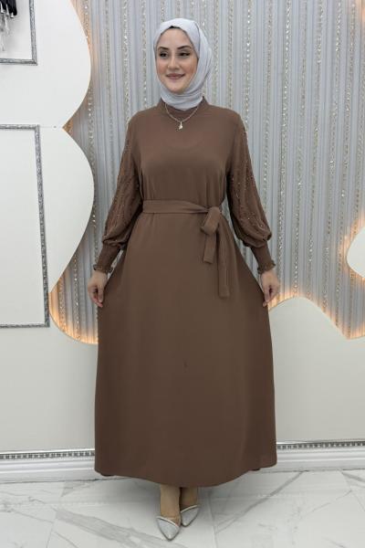 Arşin Taşlı Elbise Sütlü Kahve