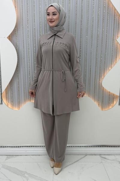 Aslı pantolonlu takım Vizon