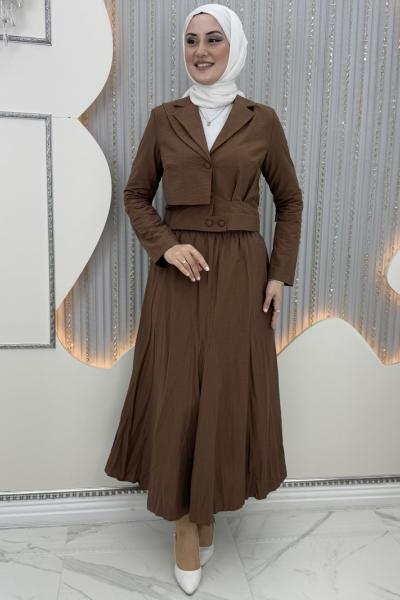 Asrın etekli takım Kahverengi