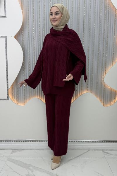Atkı pantolonlu takım Bordo