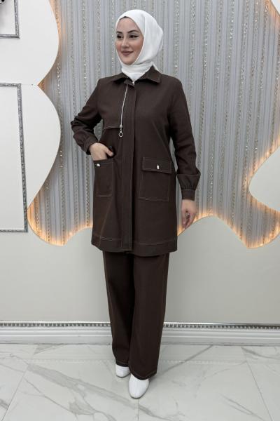 Atlas Pantolonlu Takım Kahverengi