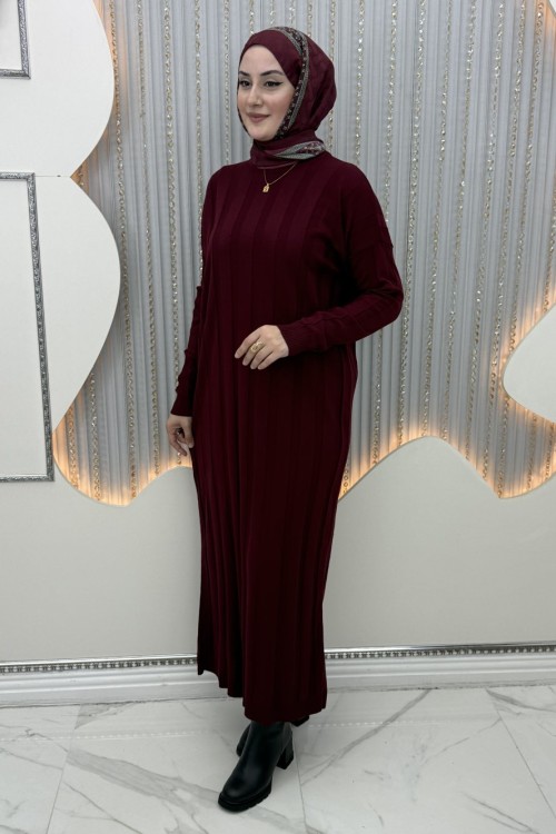 Aura Triko Elbise Bordo