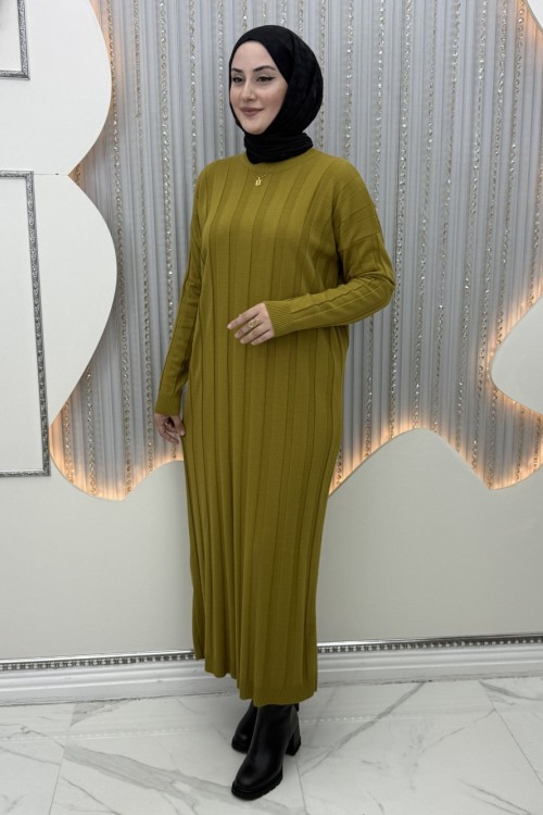 Aura Triko Elbise Yağ Yeşili