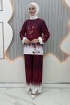 Ballı Pantolonlu Takım Bordo