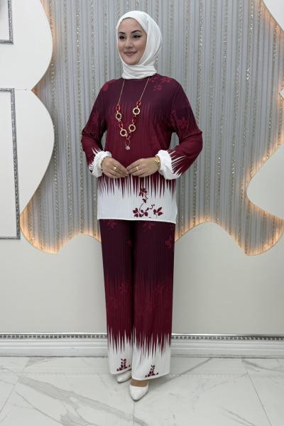 Ballı Pantolonlu Takım Bordo