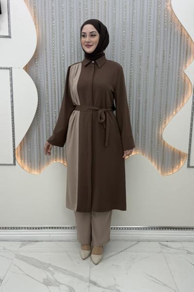 Behice Pantolonlu Takım Kahverengi
