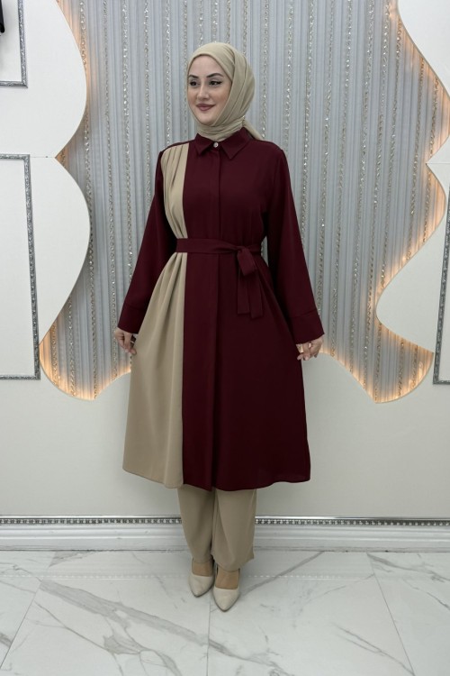 Behice Pantolonlu Takım Bordo